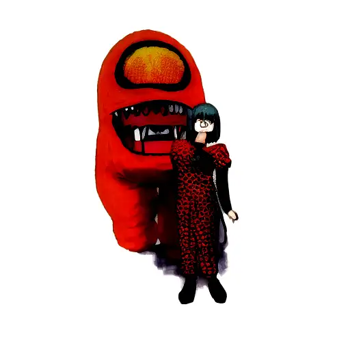 a girl dressed up as an orange monster tattoo design idea