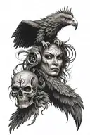eagle, eye, skull, demon woman tattoo design idea