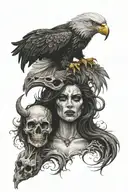 eagle, eye, skull, demon woman tattoo design idea
