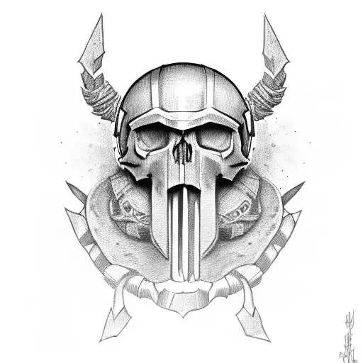 skull with spartan helmet tattoo design idea