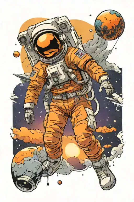 Astronaut, Sunrise, Spaceship tattoo design idea