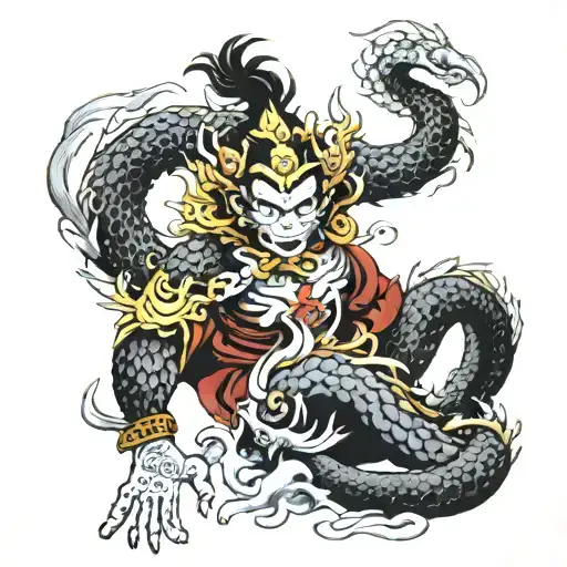 monkey king dragon and phonix  tattoo design idea