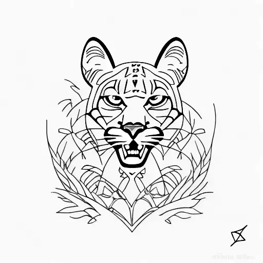 Minimalist "Florida Panther Hiding In Sawgrass" Tattoo Idea BlackInk AI
