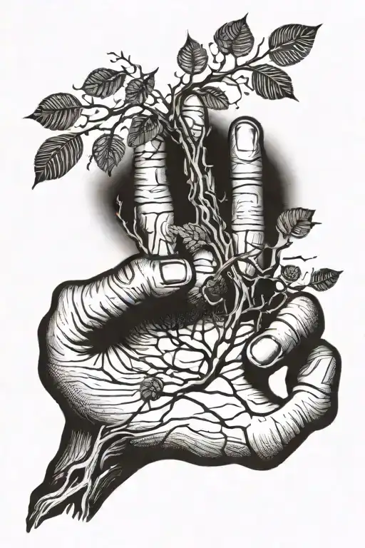 fingerprint tree branch . one big finger in the middle and 2 small side  tattoo design idea