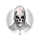 Grim Reaper taking off anonymous mask with dark background. forearm sleeve tattoo design idea