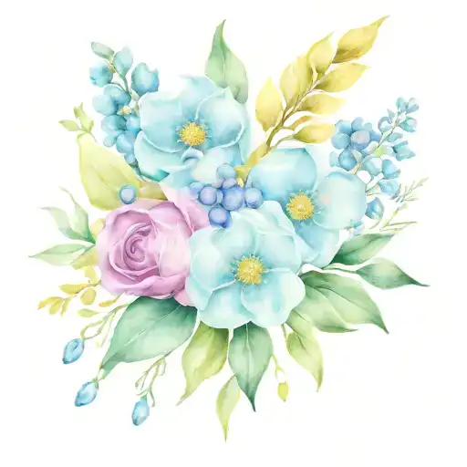 birth flower bouquet with birthstones for January, March, and August tattoo design tattoo design idea