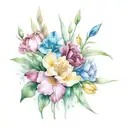 carnation, snowdrop, daffodil,  jonquil, poppy, garnet, rose quartz, aquamarine, jasper, opal tattoo design idea