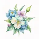 carnation, snowdrop, daffodil,  jonquil, poppy, garnet, rose quartz, aquamarine, jasper, opal tattoo design idea