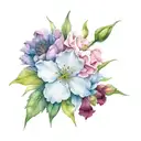 carnation, snowdrop, daffodil,  jonquil, poppy, garnet, rose quartz, aquamarine, jasper, opal tattoo design idea