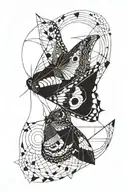 owl butterfly split with abstract art around it tattoo design idea