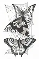 owl butterfly split with abstract art around it tattoo design idea