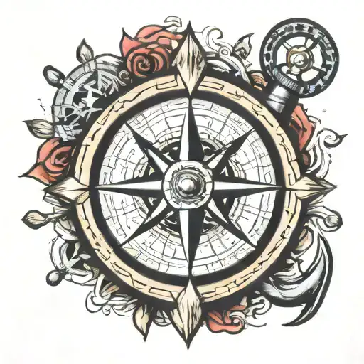 seaman tattoo, wheel sorrounded, compass, ocean, anchor tattoo design idea