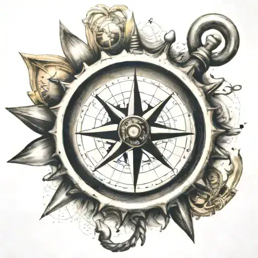 seaman tattoo, wheel sorrounded, compass, ocean, anchor tattoo design idea