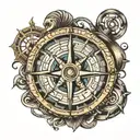 seaman tattoo, wheel sorrounded, compass, ocean, anchor tattoo design idea