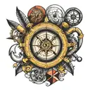 seaman tattoo, wheel sorrounded, compass, ocean, anchor tattoo design idea