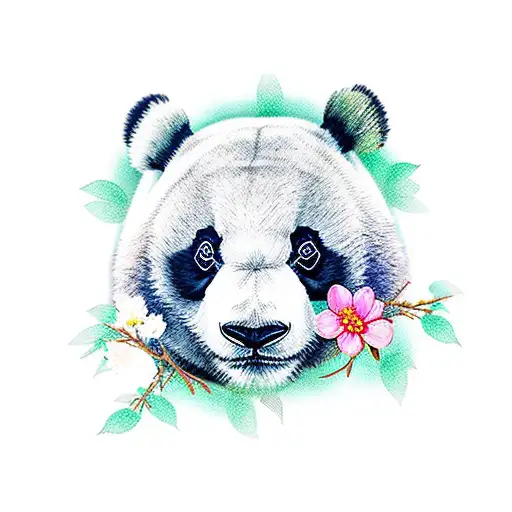 A panda bear peacefully resting under a cherry blossom tree tattoo design idea