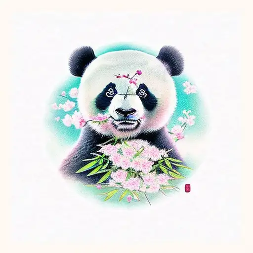 A panda bear peacefully resting under a cherry blossom tree tattoo design idea