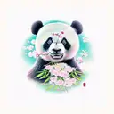 A panda bear peacefully resting under a cherry blossom tree tattoo design idea