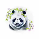 A panda bear peacefully resting under a cherry blossom tree tattoo design idea