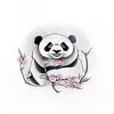 A panda bear peacefully resting under a cherry blossom tree tattoo design idea