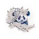 A panda bear peacefully resting under a cherry blossom tree tattoo design idea