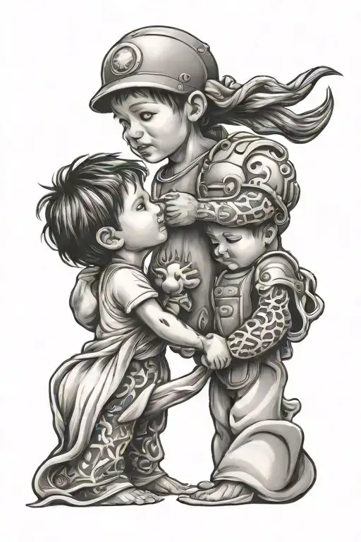 brothers 3 sisters holding hands tattoo design idea