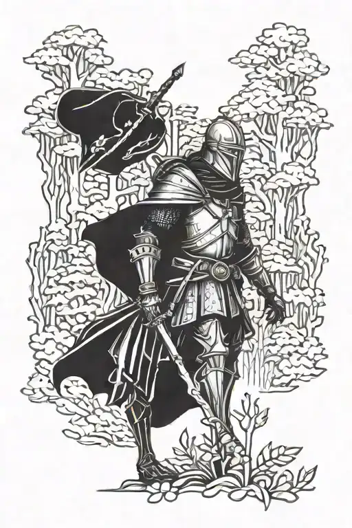 forest and templar knight tattoo design idea