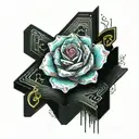 a crystal rose in front of an open book tattoo design idea