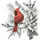 red cardinal on tree branch with bird of paradise flowers tattoo design idea