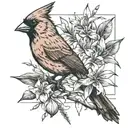 red cardinal on tree branch with bird of paradise flowers tattoo design idea