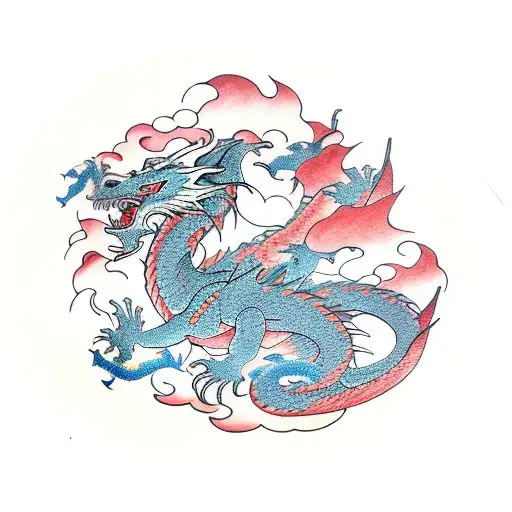 dragon with wolf tattoo design idea