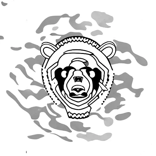 Bear claw tearing through a camouflage pattern tattoo design idea