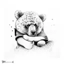 Soldier holding a bear cub in camouflage tattoo design idea