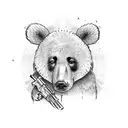 Soldier holding a bear cub in camouflage tattoo design idea