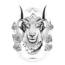 A powerful depiction of a mountain goat and a fish, representing the strength and adaptability of Capricorn and Pisces, accented with delicate pink flowers tattoo design idea