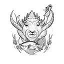 A powerful depiction of a mountain goat and a fish, representing the strength and adaptability of Capricorn and Pisces, accented with delicate pink flowers tattoo design idea