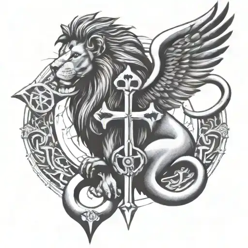 ankh and lion   tattoo design idea