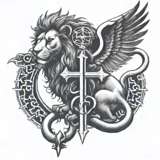 ankh and lion   tattoo design idea