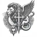 ankh and lion   tattoo design idea