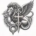 ankh and lion   tattoo design idea