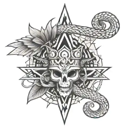 Wing sword crown snake tattoo design idea