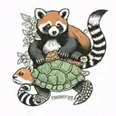 red panda and sea turtle around the words "together we've got this"  tattoo design idea