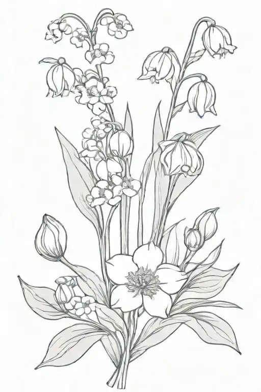 lily of the valley poppy snowdrop bouquet  tattoo design idea