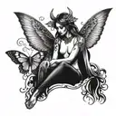 half demon half angel with butterfly wings made tattoo design idea