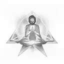 a man meditating, and it's chakras aligned with a d20 in a hand of a deity tattoo design idea