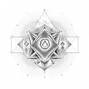 a man meditating, and it's chakras aligned with a d20 in a hand of a deity tattoo design idea