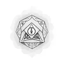 a man meditating, and it's chakras aligned with a d20 in a hand of a deity tattoo design idea