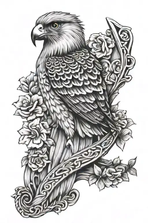 polish falcon Irish harp background tattoo design idea