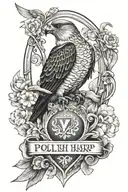 polish falcon Irish harp background tattoo design idea