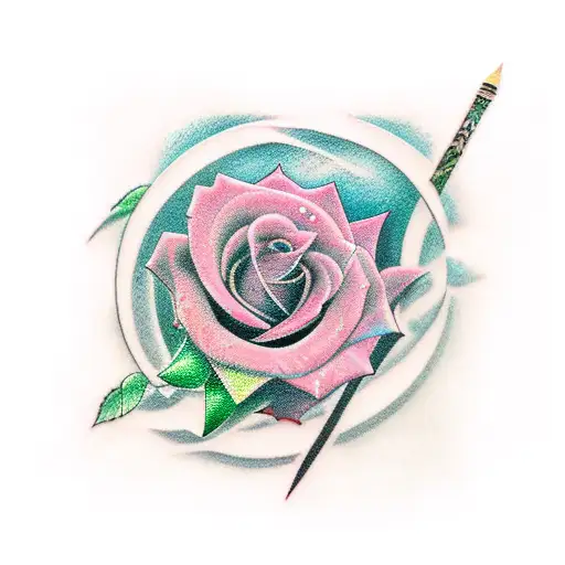 letters G and L, rose and japanese katana tattoo design idea